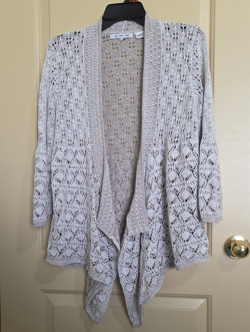 Eight Eight Eight Light Gray Open-Front Knit Cardigan Sweater